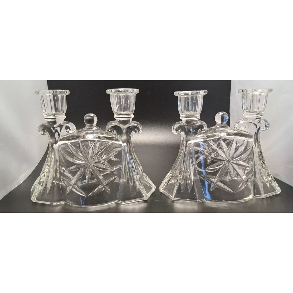 2 Anchor Hocking Early American‎ Prescut Candle Holders